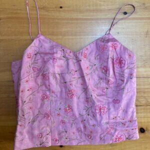 Beautiful vintage Ann Taylor beaded embroidered pink linen tank top